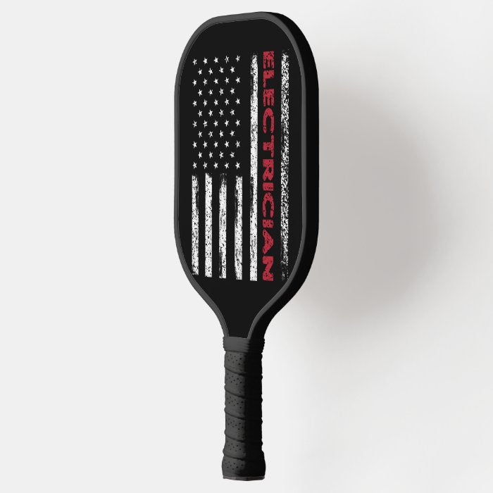 American Flag With Words Electrician Pickleball Paddle